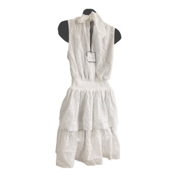 Laundry white eyelet elastic waist tiered neck tie sleeveless dress size 2 new - Picture 15 of 16